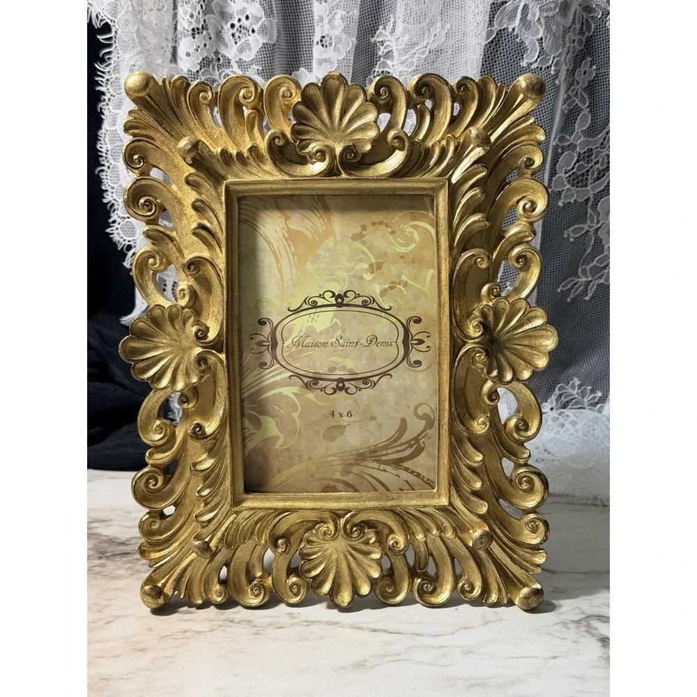 Maison Saints-Denis Gold Ornate Picture Frame 4x6 Carved Rococo-Style (3001)